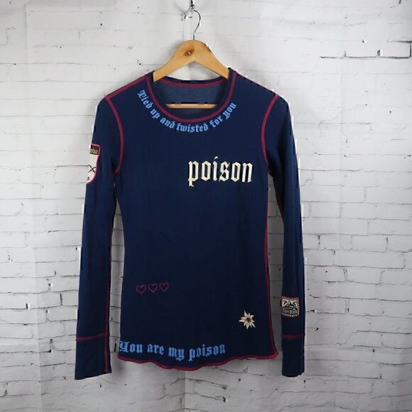 ALP N ROCK YOU ARE MY POISON YOU ARE MY ADDICTION BLUE  REVERSIBLE TOP SIZE XS - Picture 1 of 10